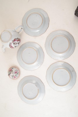 Lot 38 - Chinese Armorial porcelain teapot and five plates.
