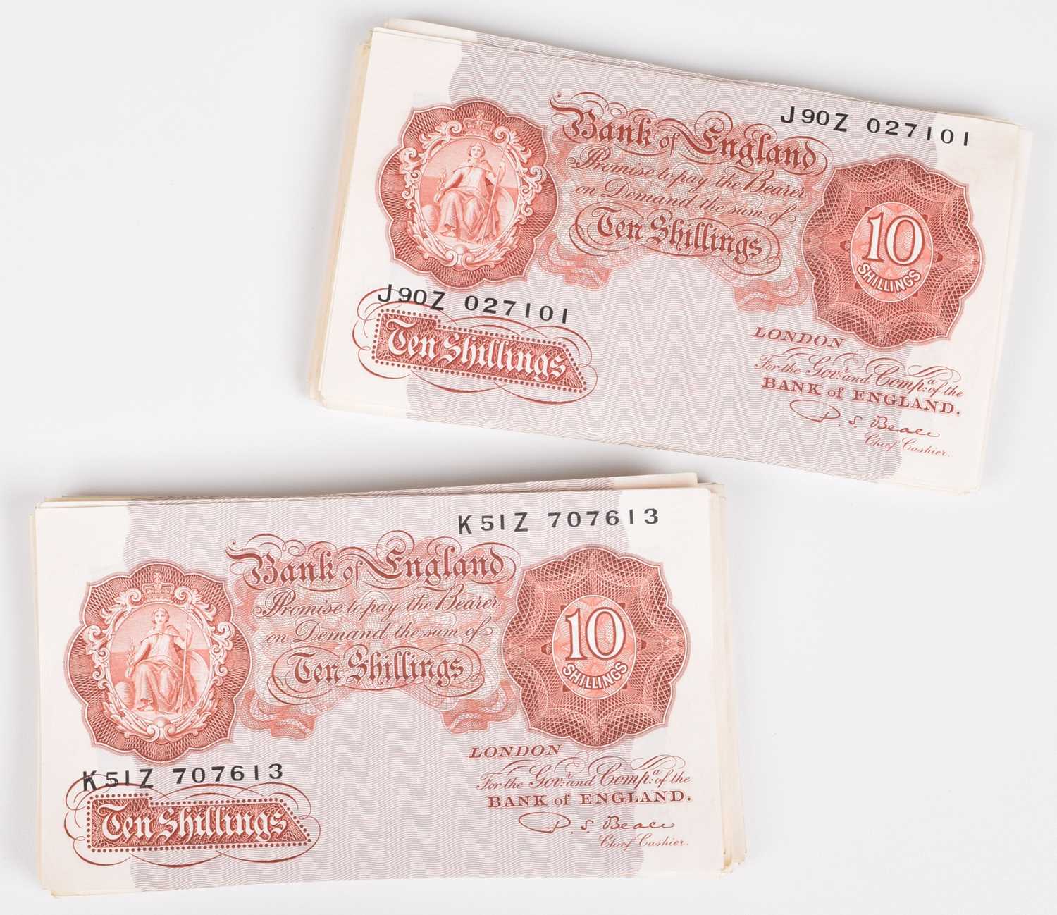 Lot 28 - Sixty-eight Ten Shillings banknotes, Series "A" Britannia Issue (68).
