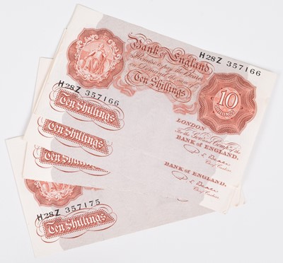 Lot 27 - Ten consecutive Ten Shillings banknotes, Series "A" Britannia Issue (10).