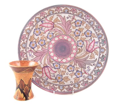 Lot 130 - Bursley Ware Charlotte Rhead charger and a Clewes Chameleon vase