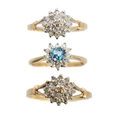Lot 144 - Three 9ct gold diamond dress rings