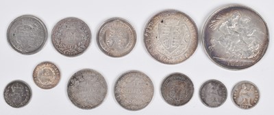 Lot 37 - Selection of silver mainly British historical coinage to include Queen Victoria, Crown, 1889.