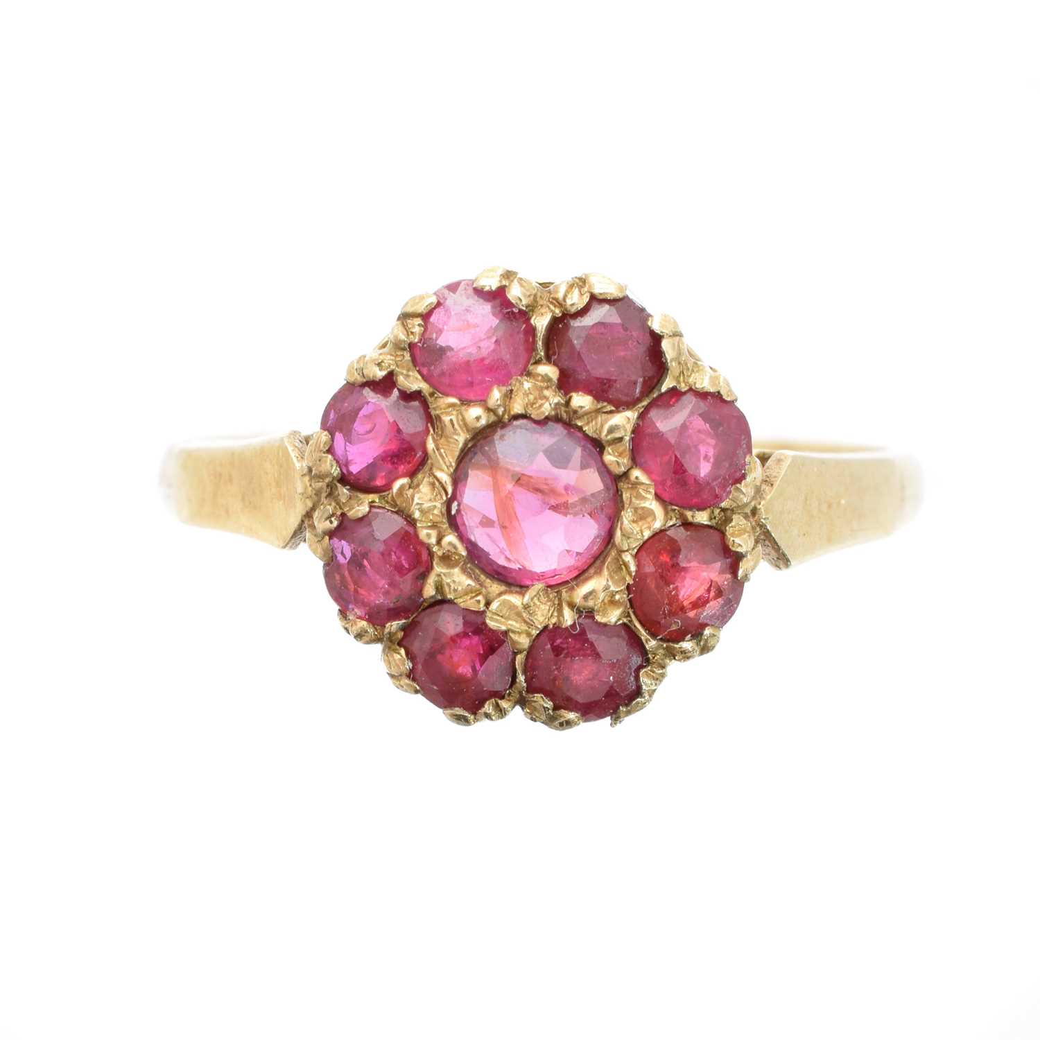 Lot 138 - A 9ct gold ruby cluster ring