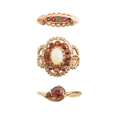Lot 98 - Three 9ct gold gem set dress rings