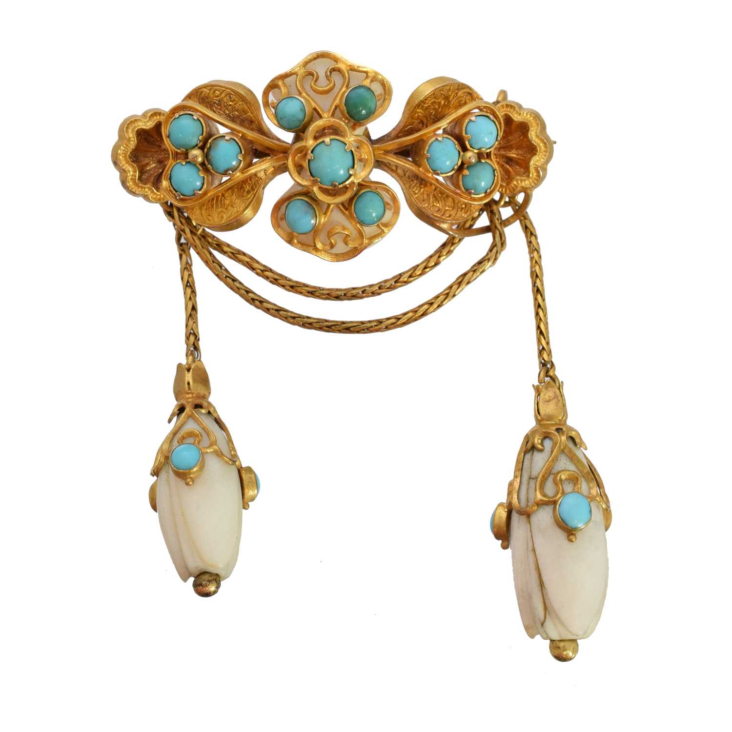 Lot 30 - A Victorian turquoise and ivory brooch