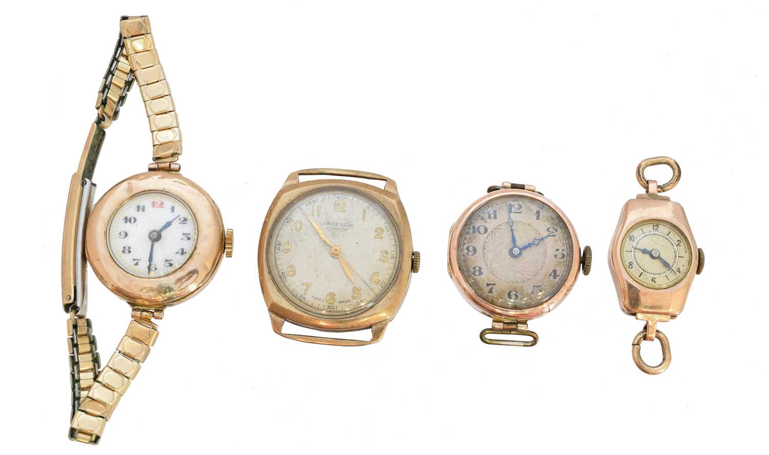 Lot 213 - Four early 20th century 9ct gold cased watches
