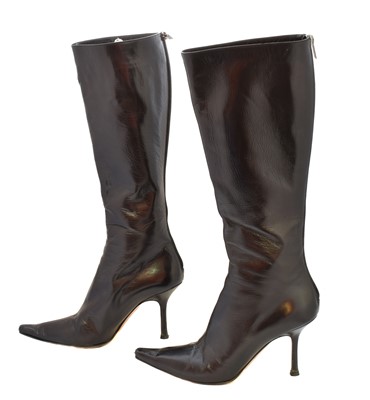 Lot 157 - A pair of Jimmy Choo black leather heeled boots