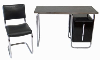 Lot 206 - PEL desk by Wells Coates, chrome and black lacquered writing desk and chair.