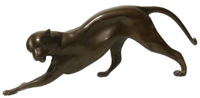 Lot 179 - 20th-century bronze figure of a stalking Jaguar in a crouched pose.