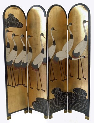 Lot 205 - Japanese black lacquered four-panel folding room divider
