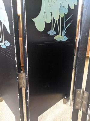Lot 205 - Japanese black lacquered four-panel folding room divider