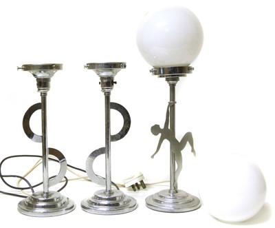 Lot 200 - 20th-century chromium-plated table lamp and two others