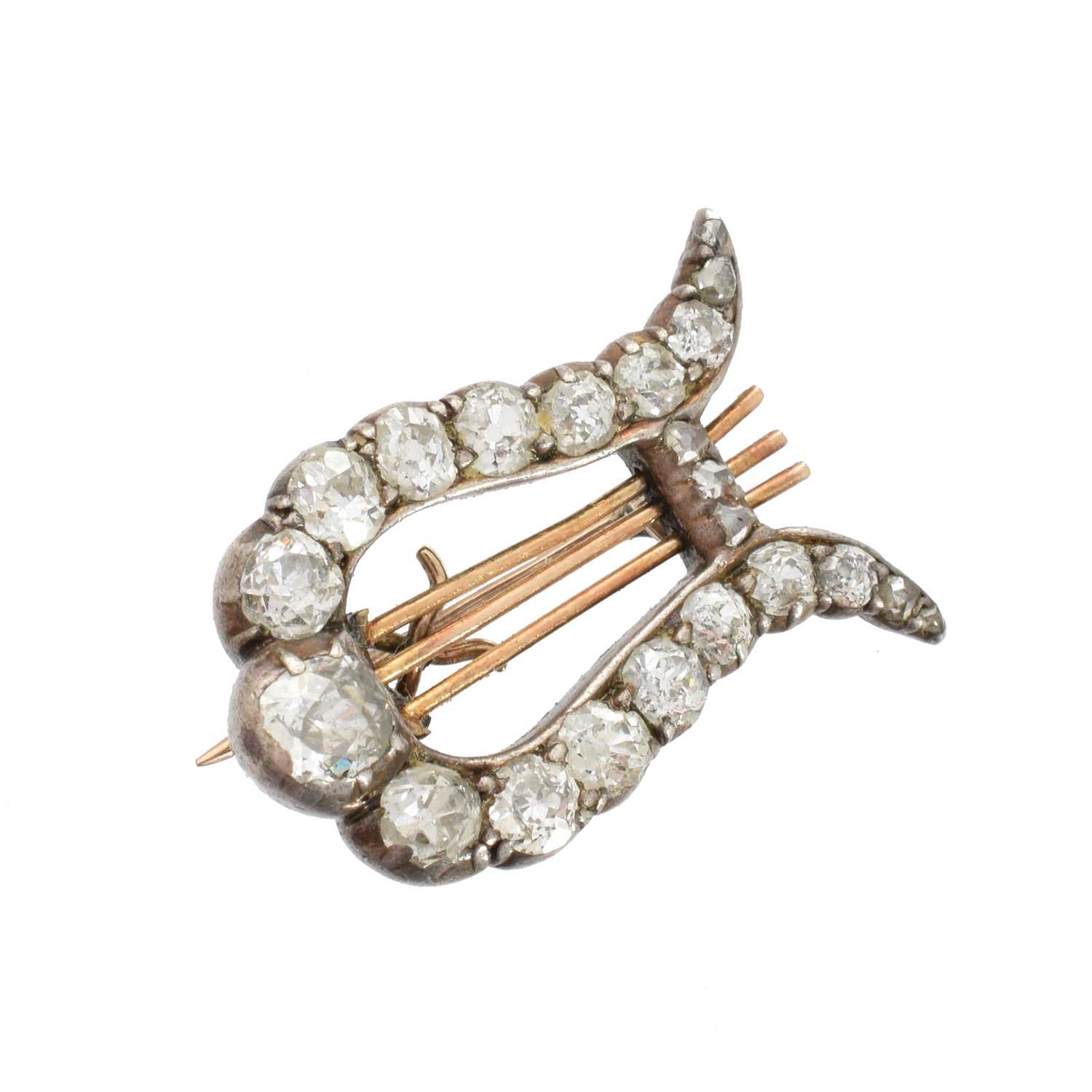 Lot 25 - A Victorian diamond lyre brooch