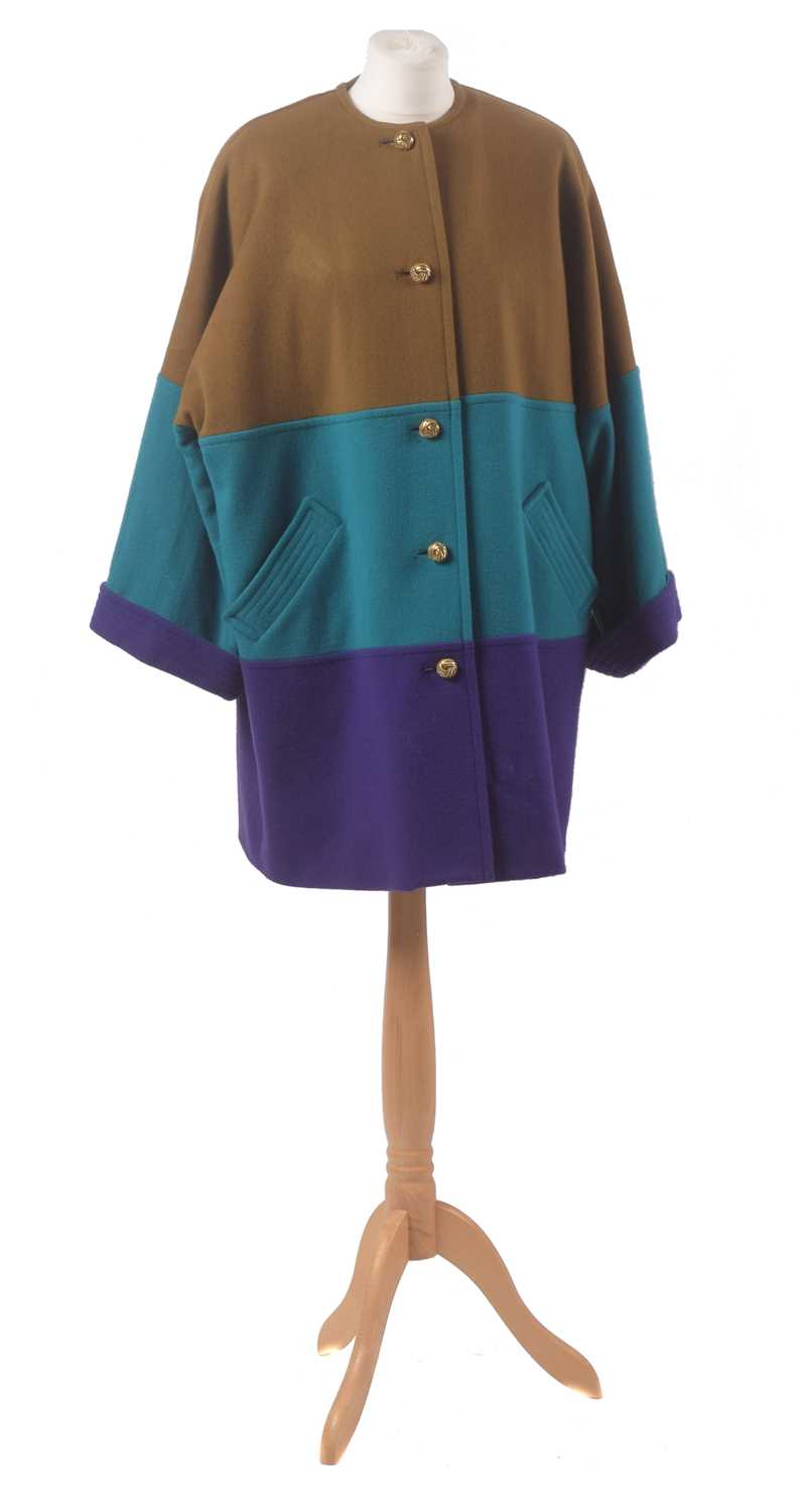 Lot 84 - A tri-colour wool coat by Caroline Charles