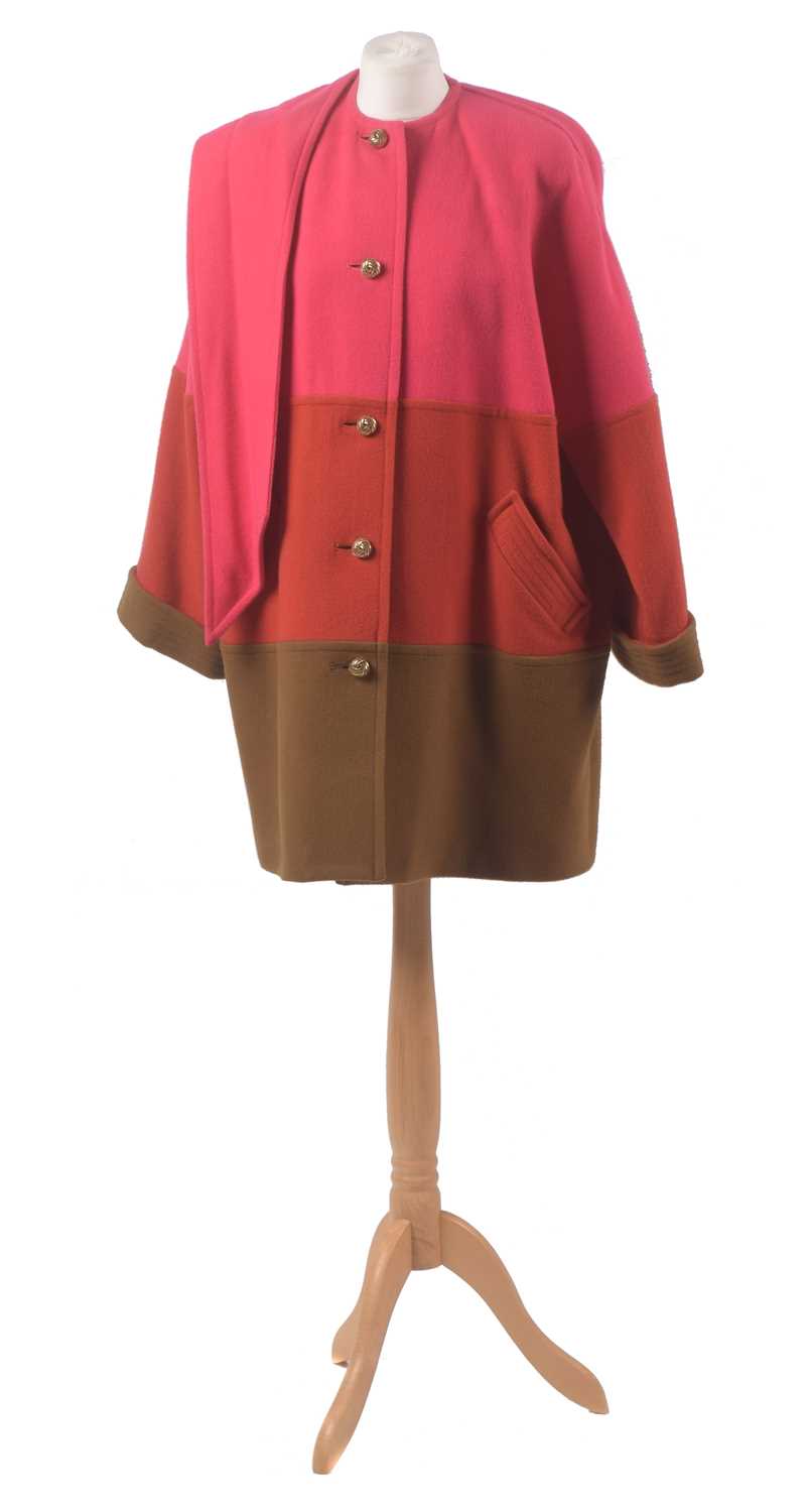 Lot 44 - A tri-colour wool coat by Caroline Charles