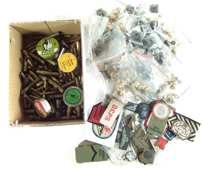 Lot 416 - Collection of Military buttons, patches, empty ammunition cases etc