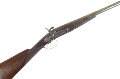 Lot 95 - Thompson of Hexham 12 bore pinfire double barrel shotgun with a period case.