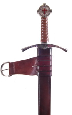 Lot 365 - Modern replica Knight Templar accolade broad sword and scabbard