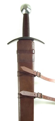Lot 371 - Modern replica of a Crusader's broadsword and leather scabbard