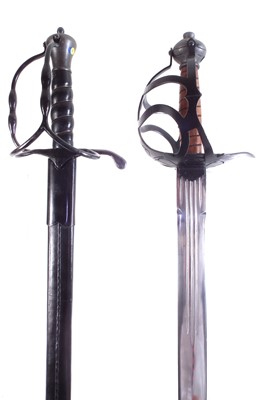 Lot 338 - Modern replica of a Mortuary broadsword and tuck sword