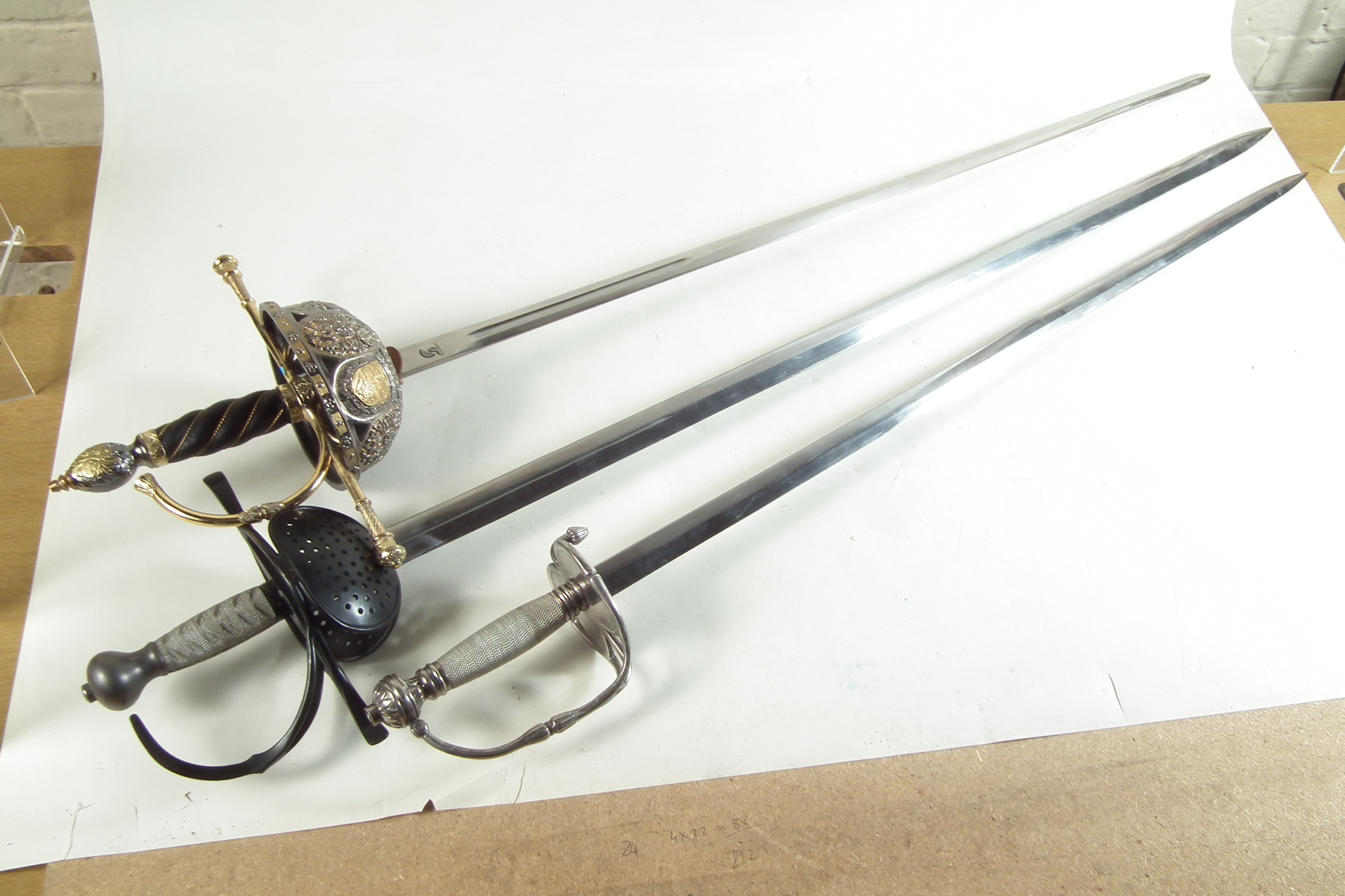 Lot 345 Two Modern Replica Rapiers And A Court Sword