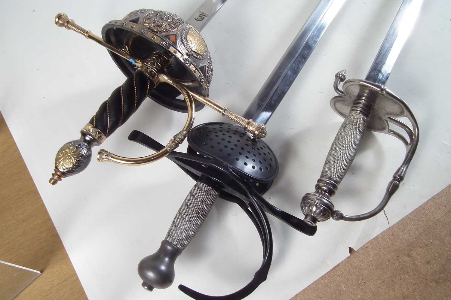 Lot 345 Two Modern Replica Rapiers And A Court Sword