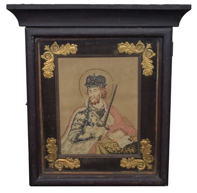 Lot 36 - Russian Orthodox Needlework Icon of Saint Mercurius