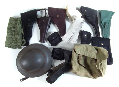 Lot 443 - Collection of militaria, helmet, holsters etc.