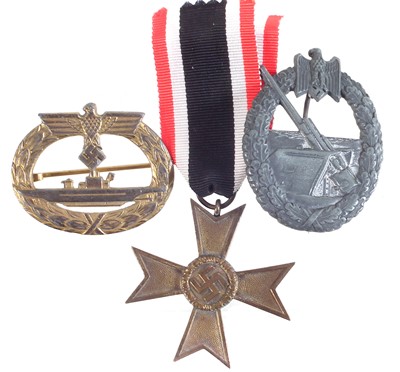 Lot 279 - German Third Reich Kriegsmarine Uboat badge, and two others