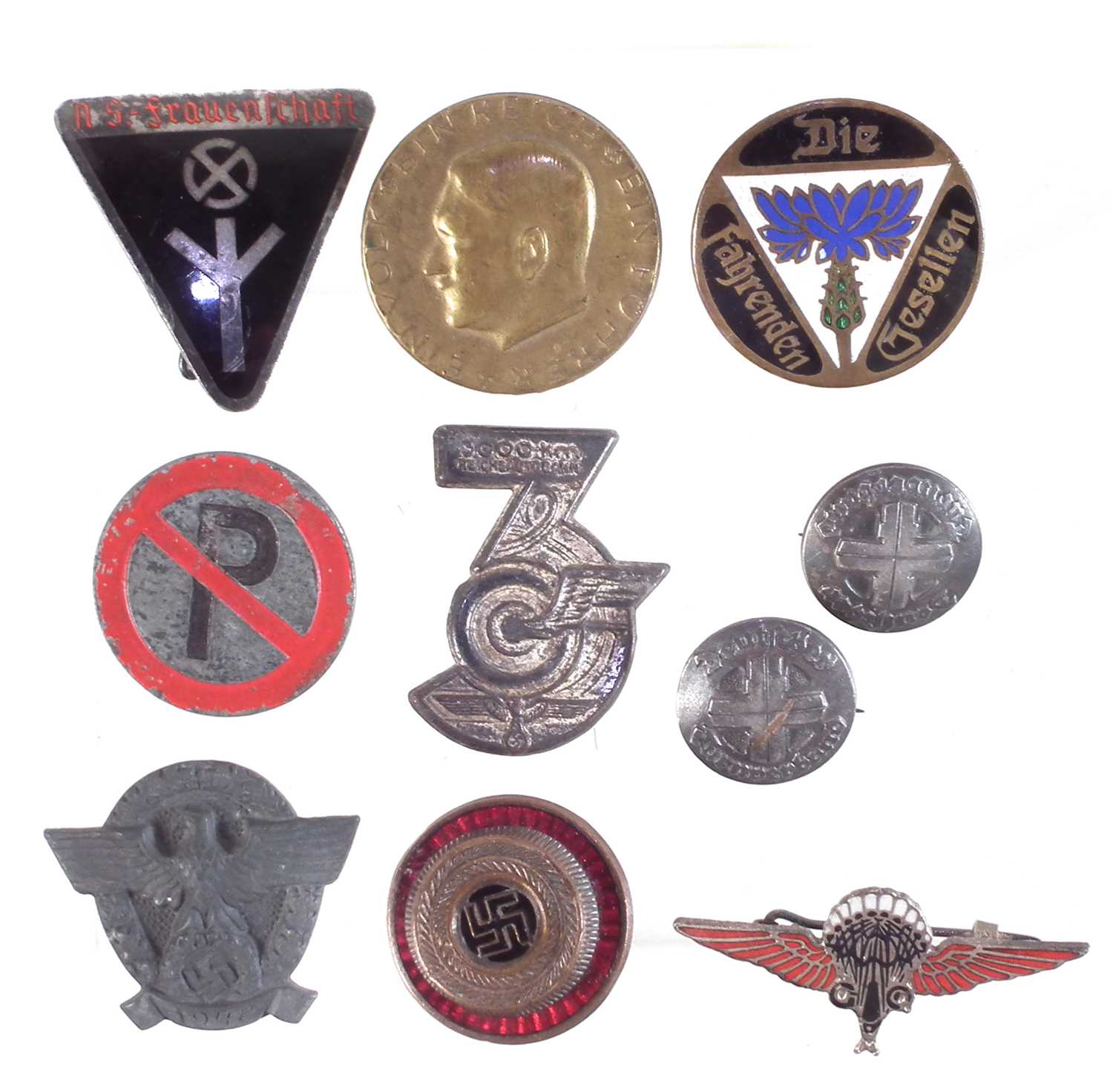 Lot 283 - Ten German Third Reich pin badges