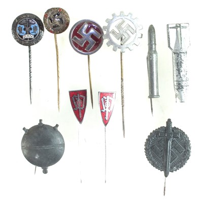 Lot 284 - Ten German Third Reich and other stick pin badges
