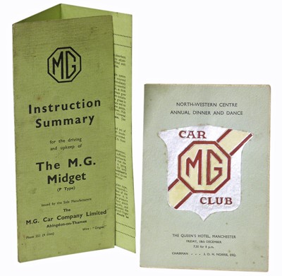 Lot 64 - Instruction summary MG Midget 'P' type green card.