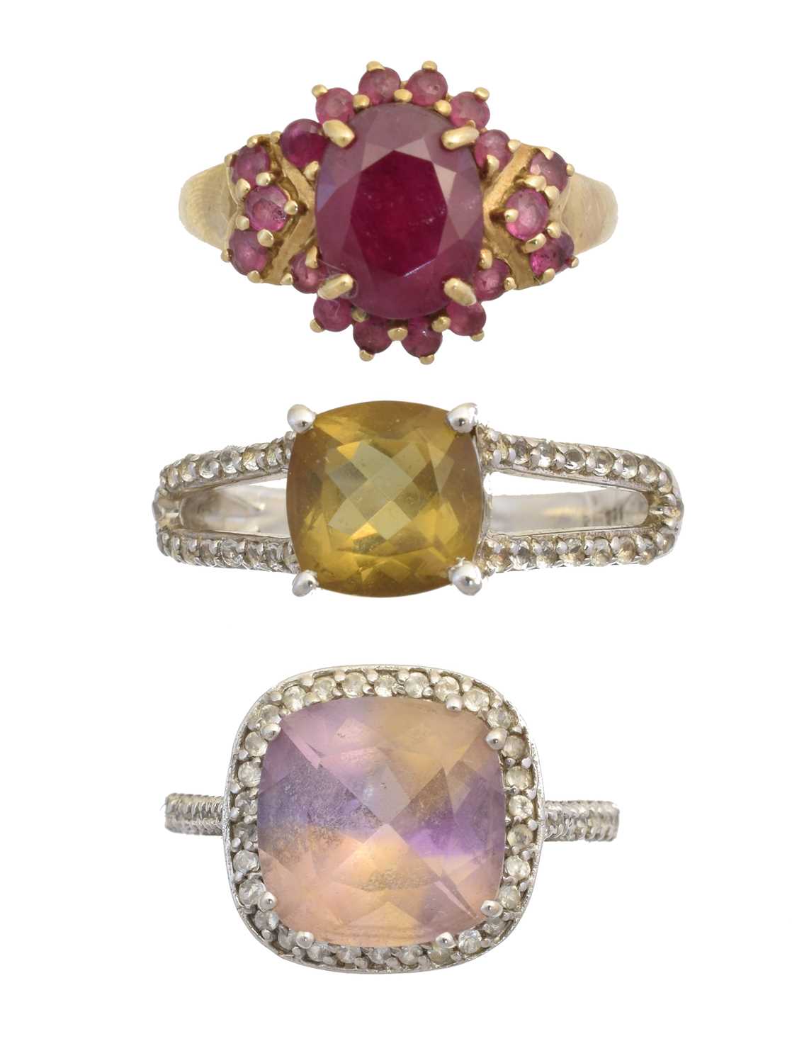 Lot 152 - Three gem-set dress rings