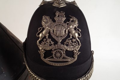 Lot 257 - West York Artillery blue cloth helmet in tin