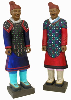 Lot 43 - Two handpainted life-size figures of Chinese foot soldiers