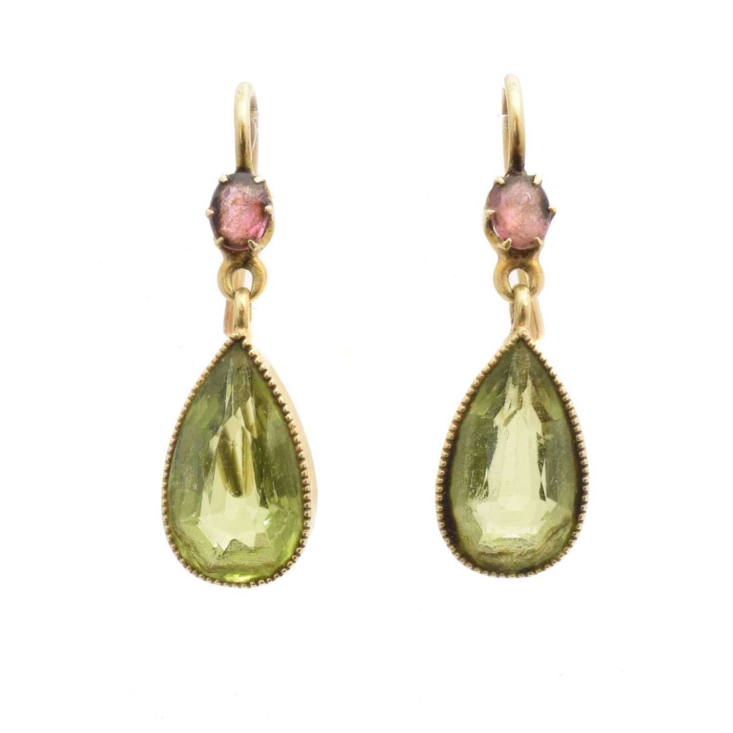 Lot 45 - A pair of peridot drop earrings