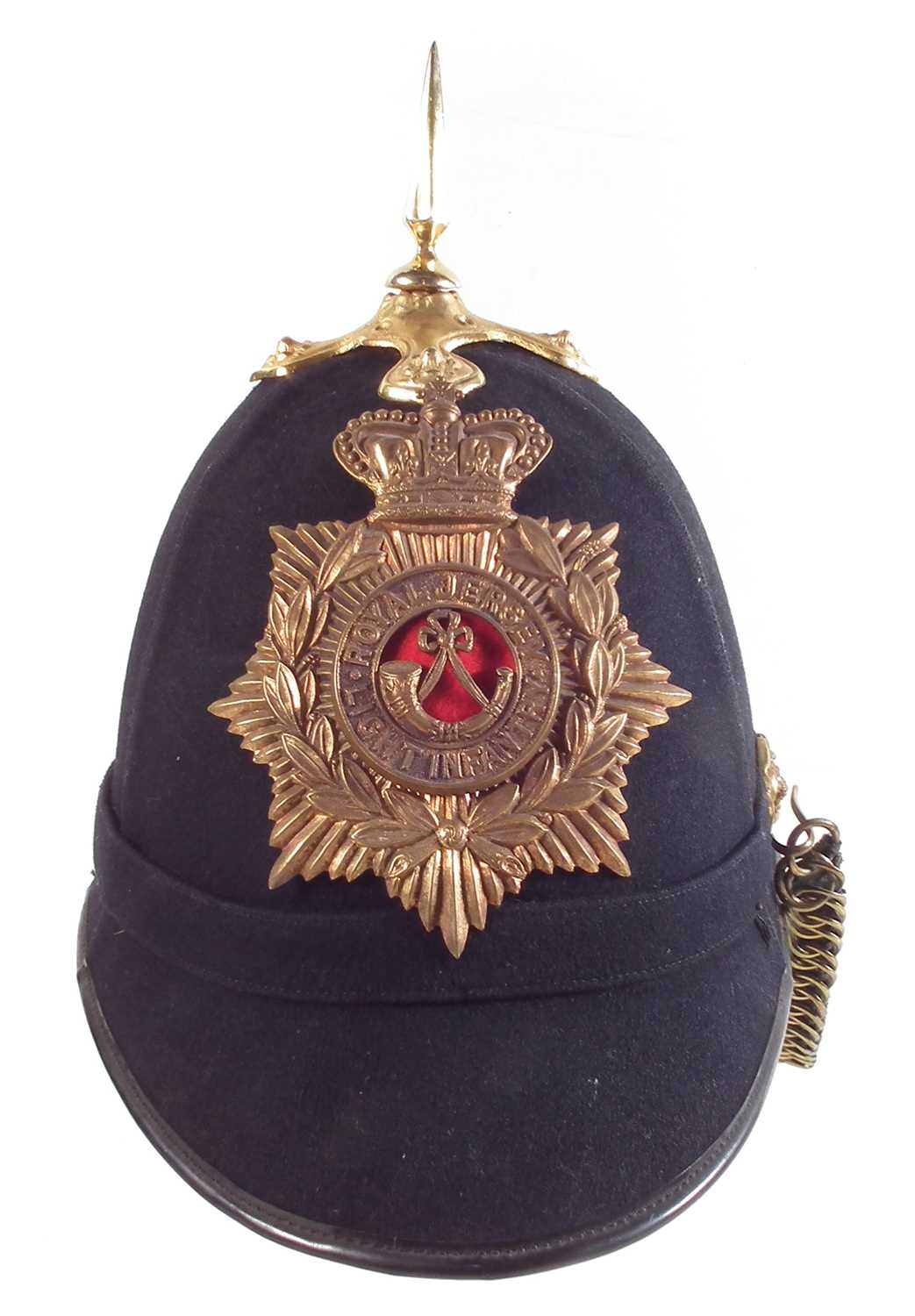Lot 420 - Royal Jersey Infantry blue cloth helmet
