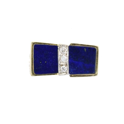 Lot 226 - A 1970s 14ct gold lapis lazuli and diamond dress ring