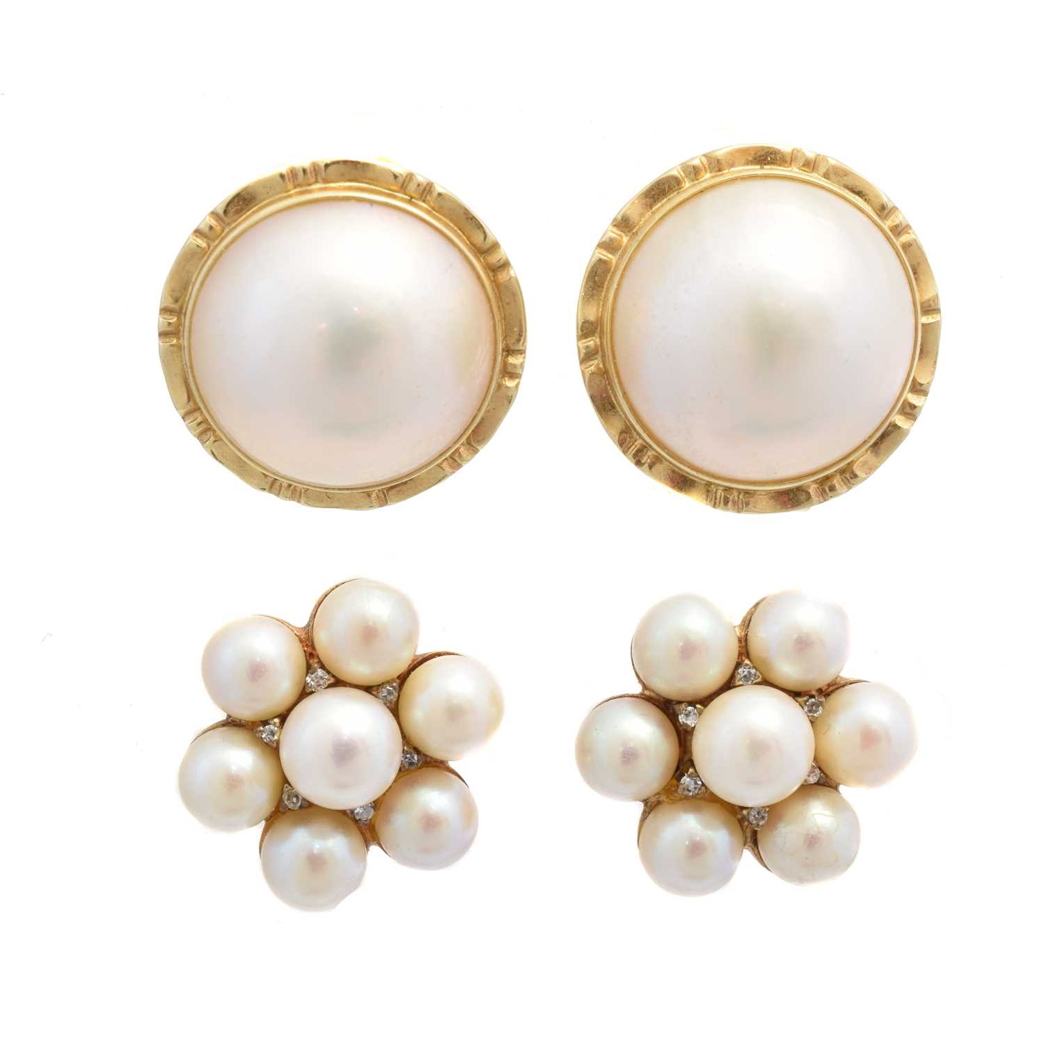 Lot 77 - Two pairs of cultured pearl earrings