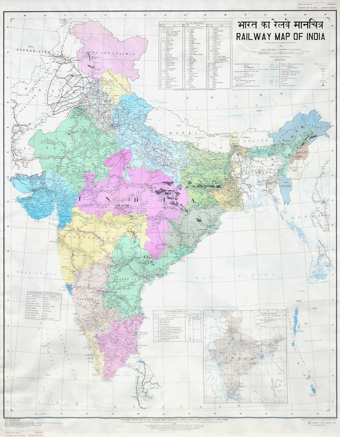 Lot 88 - Large framed Railway Map of India, 1981.