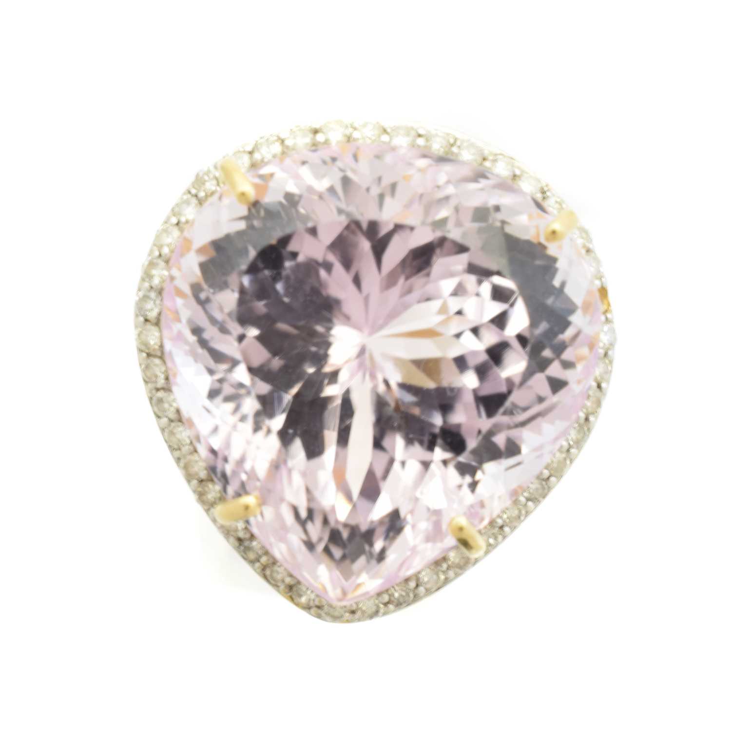 Lot 154 - An 18ct gold kunzite and diamond cluster ring by Lorique