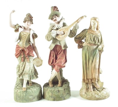 Lot 158 - Pair of Robinson and Leadbeater figures and a Royal Worcester figures
