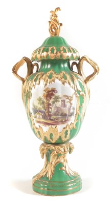 Lot 255 - English porcelain twin handled vase possibly Rockingham