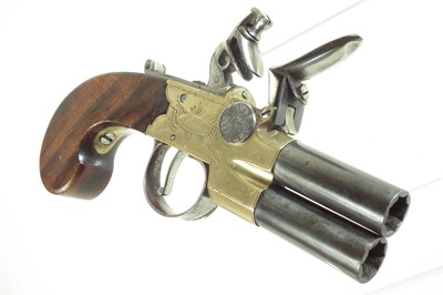 Lot 4 - Flintlock double barrel pistol by Brasher of London