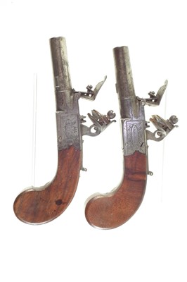 Lot 12 - Pair of Flintlock pocket or muff pistols by Bradshaw of Wrexham