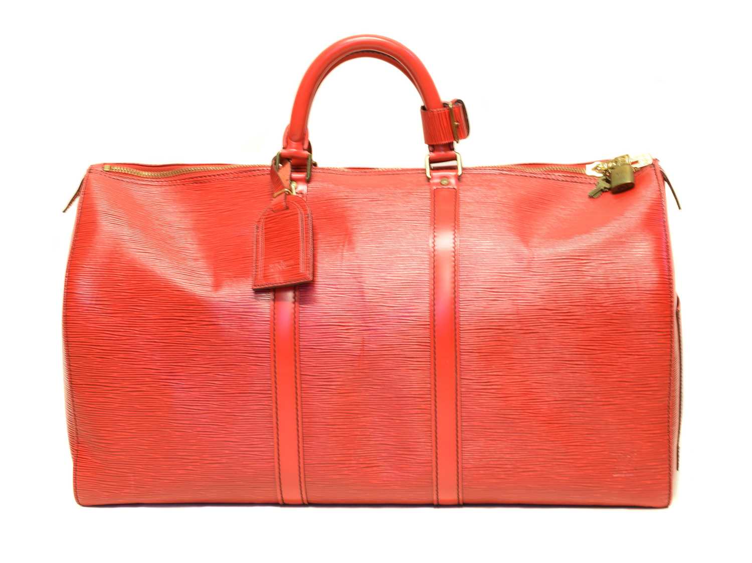 Lot 47 - A Louis Vuitton red Epi Keepall 50 luggage bag