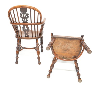 Lot 377 - Pair of mid 19th Century Yew and Elm Low Back Windsor Chairs