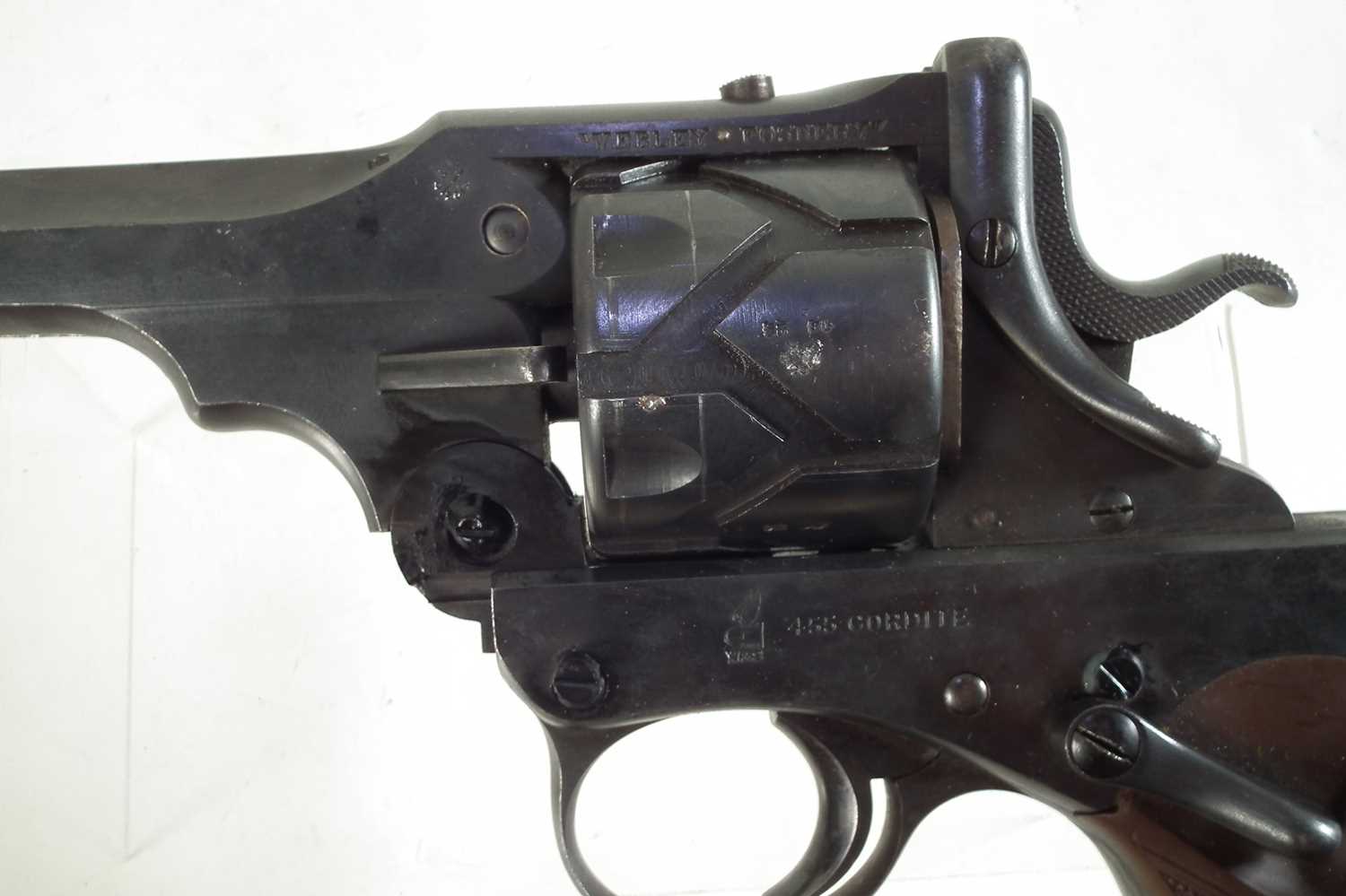 Deactivated Webley Fosbery .455 semi-automatic revolver        
Deactivated Webley Fosbery .455 semi-automatic revolver