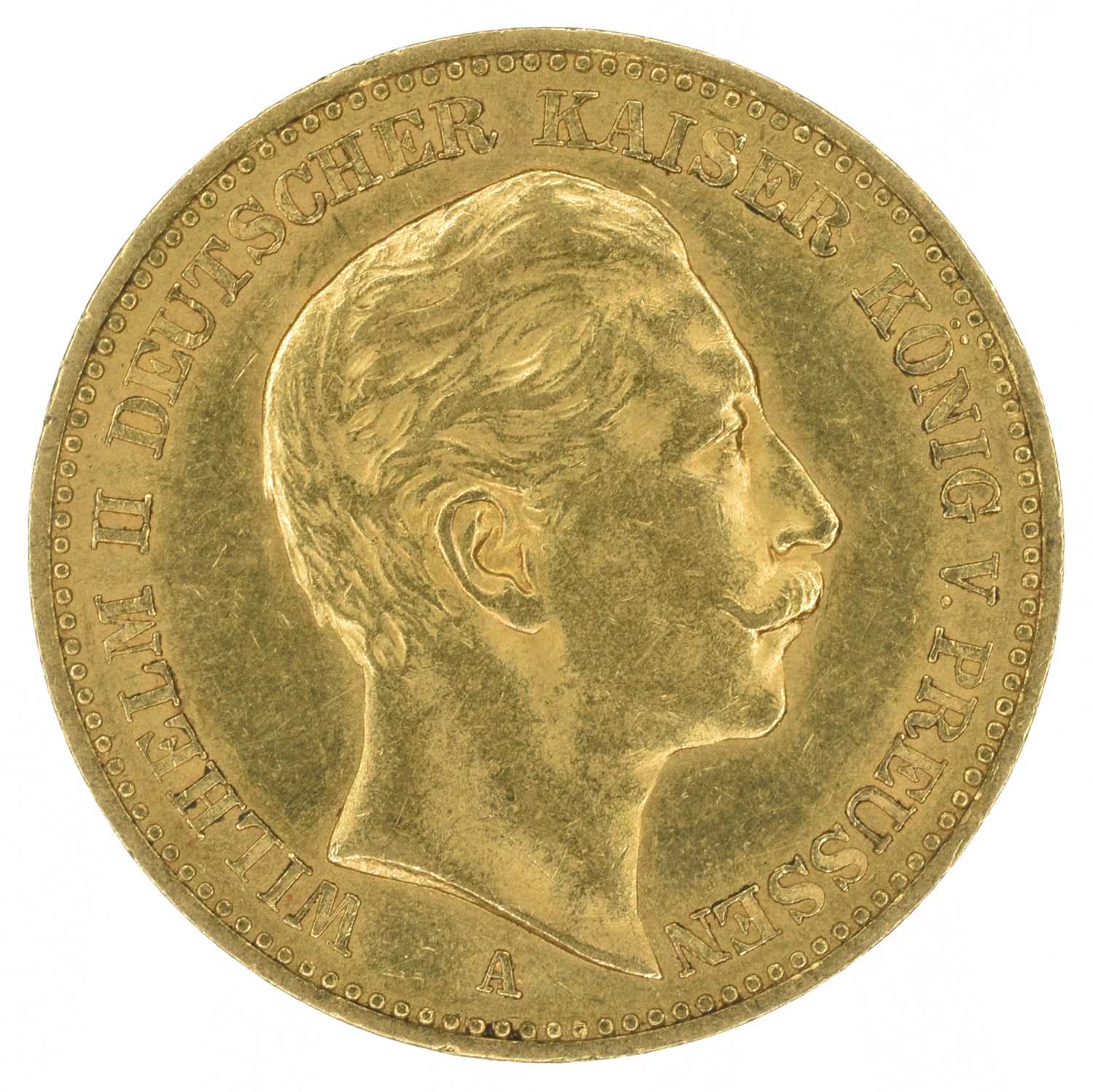 Lot 72 - German States, Prussia, Wilhelm II (1888-1918), 20 (Twenty) Mark, 1894, mm. A, gold, weight 8g, EF.