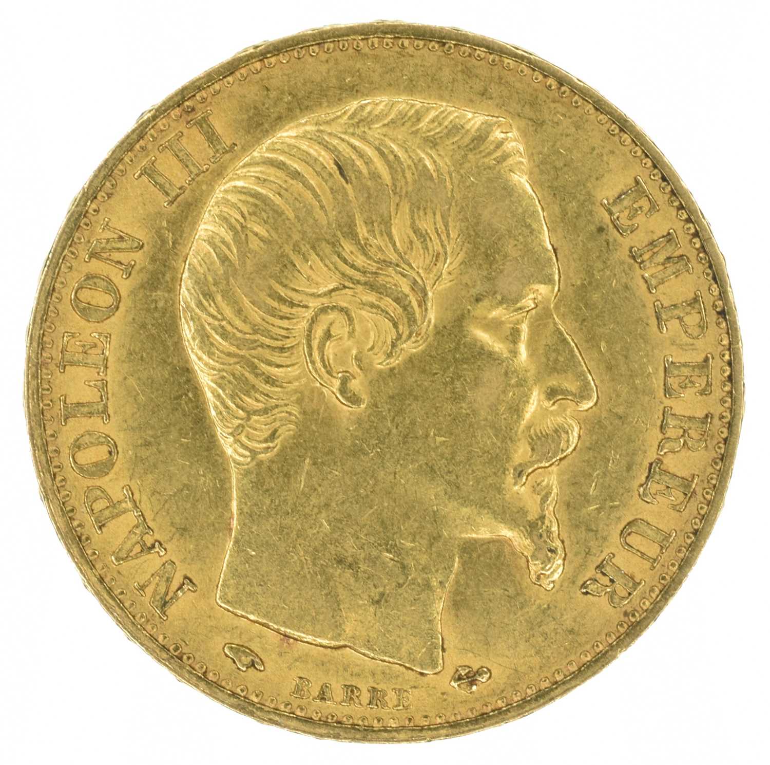 Lot 95 - France, President Napoleon III, 20 Francs, 1859, gold, weight 6.5g, VF.